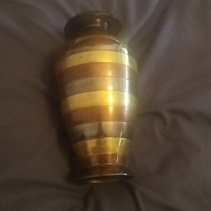 Heavy 10" brass vase, with copper accents